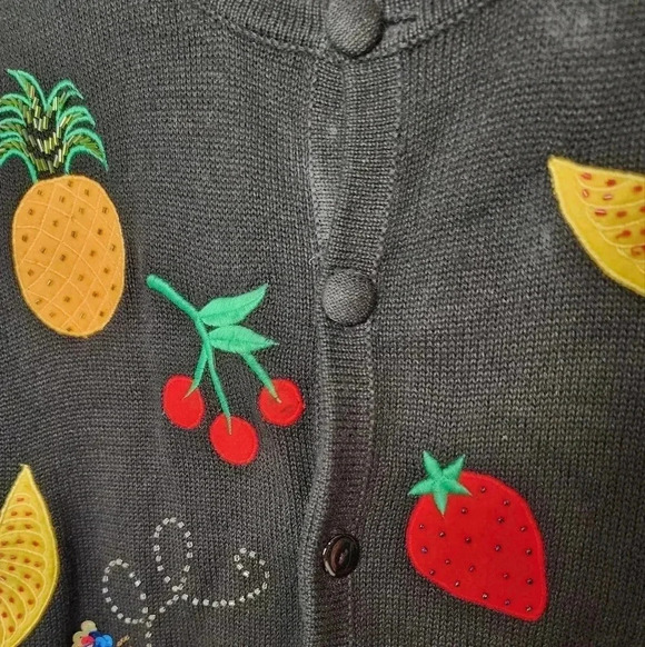 Morgan Cole Sweater Womens Medium Cardigan Short Sleeve Fruit Beaded Button - Picture 4 of 6